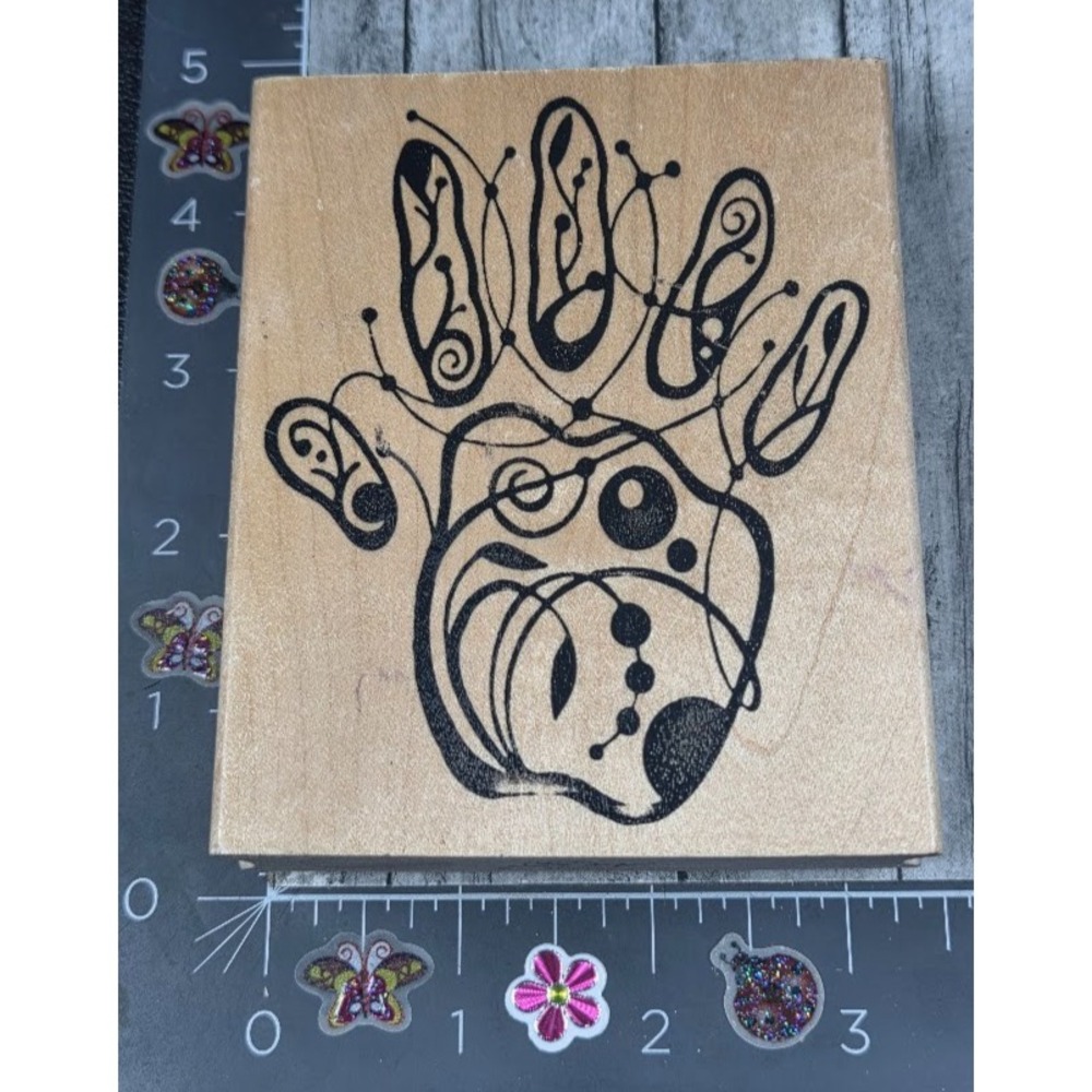 Club Scrap Hand Print Stylized Art Deco Swirl 2010 Rubber Stamp Wood #D7